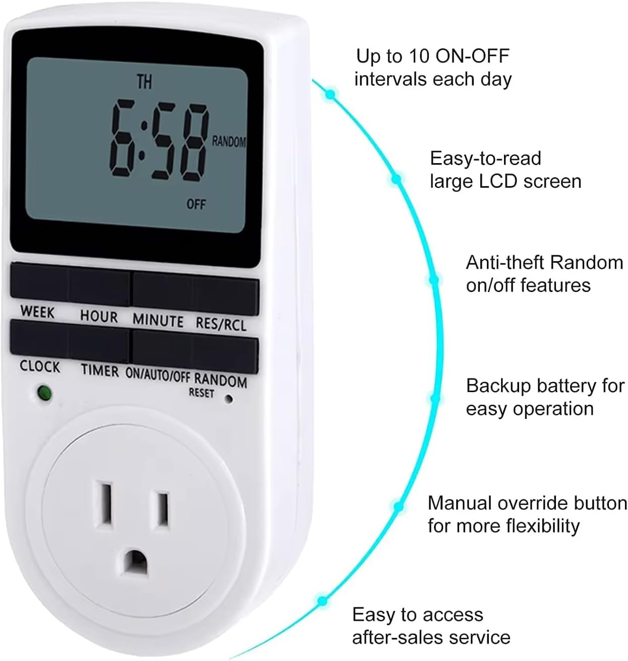 Sper Scientific 810062 Programmable Digital Plug-in Timer with LCD Display - Indoor Only - 10 On/Off Programs, Anti-Theft Mode, Universal AC 120V Timer for Electrical Devices