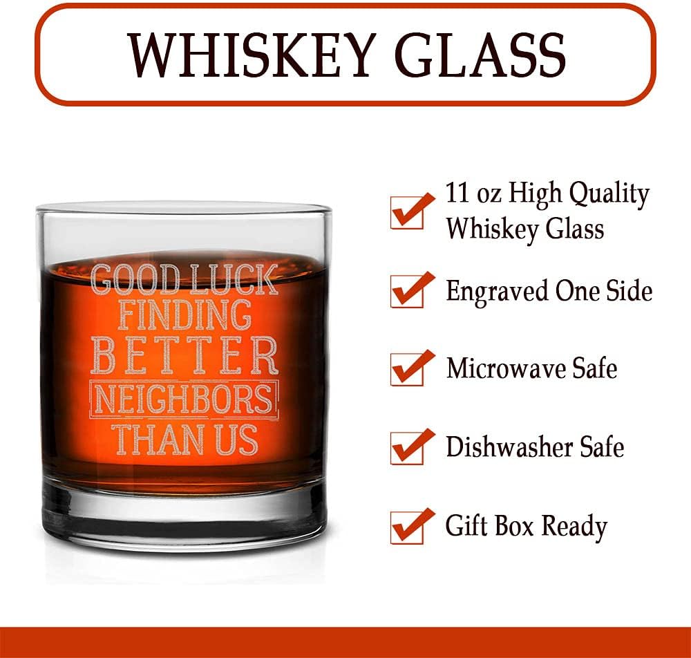 Veracco Funny Neighbor Farewell Whiskey Glass – “Good Luck Finding Better Neighbors Than Us” Going Away & Birthday Gift - Image 3