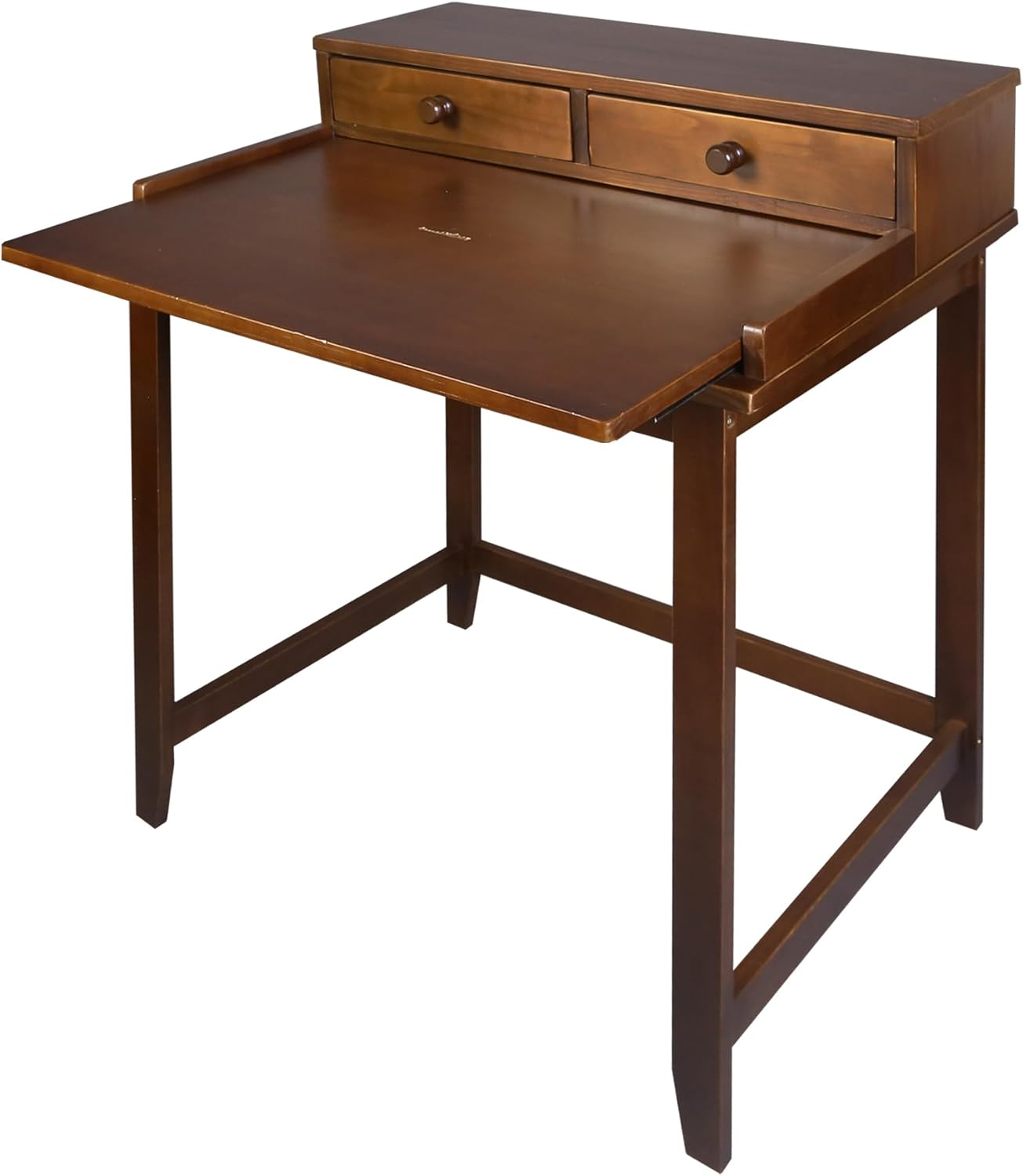 Solid Wood Brown Home Office Desk with Hutch and Drawer