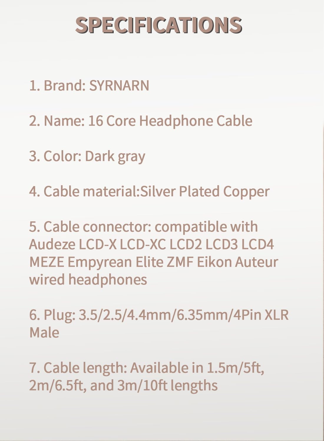 SYRNARN 4 Pin XLR Balanced Headphone Cable Compatible with AUDEZE LCX-X LCD-XC LCD2 LCD3 LCD4 for MEZE Empyrean, MEZE Elite, MEZE Empyrean 16 Core Replacement Cord (4 Pin XLR Balanced, 2Meters/6.5ft) - Image 8
