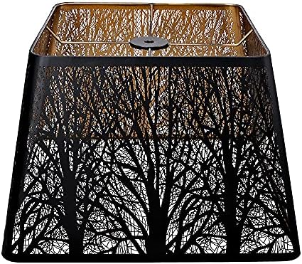 Medium Square Lamp Shades, ALUCSET Metal Lampshade with Pattern of Trees for Table Lamp and Floor Light, 9 x 12 x 8.5 Inch, Spider (Black/Gold)