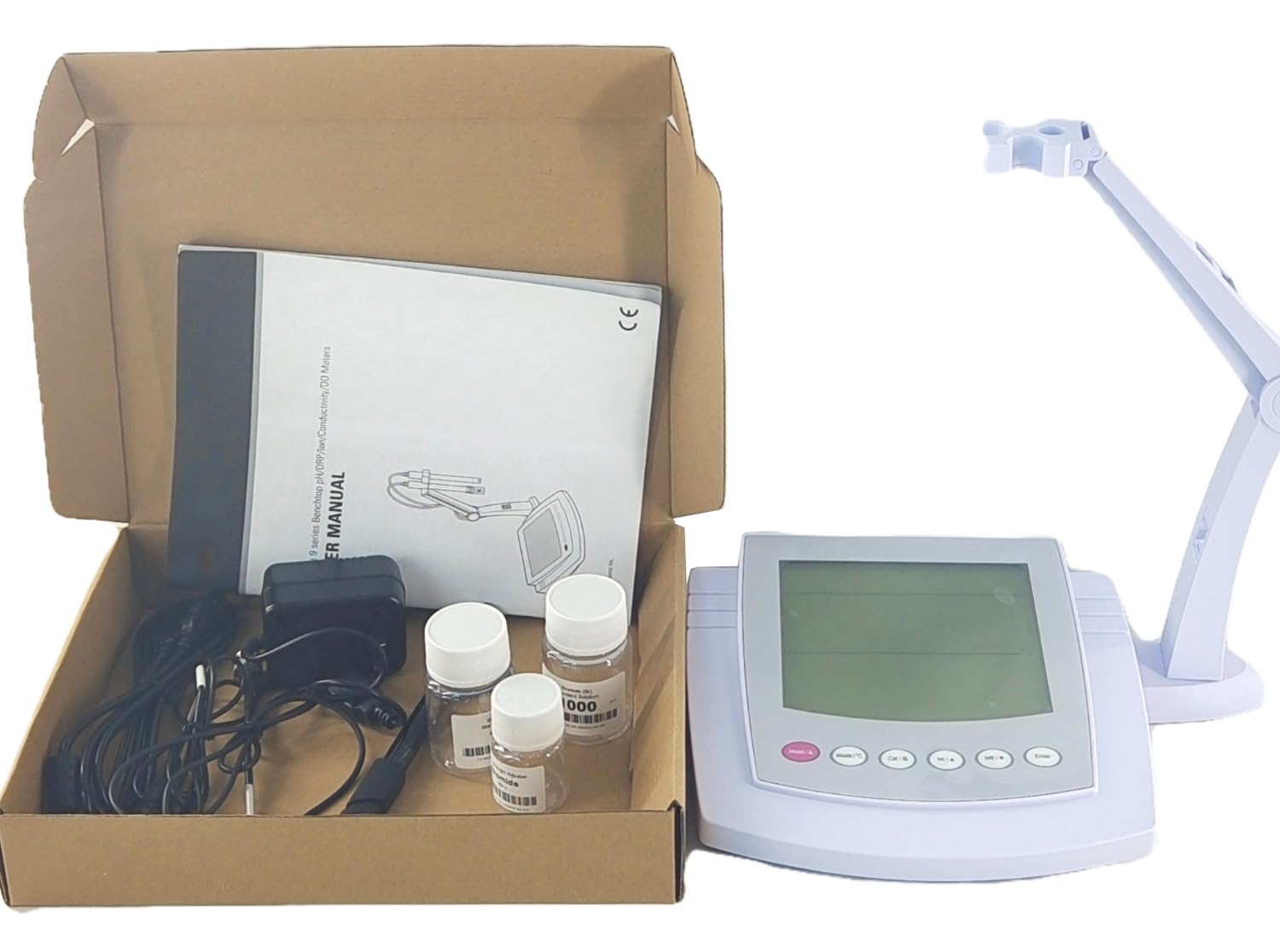 Benchtop pH Meter with PH Buffer Reagents 1 to 3 Points Calibration Automatic Temperature Compensation pH Range -1.00 to 15.00 pH Accuracy ±0.01 pH mV Range -1999 to 1999 mV
