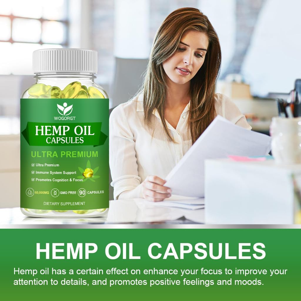 (2Pack) Hemp Oil Capsules - 60,000 Maximum Strength, Immune Support, Focus Calm, Relaxation, Mood, Rich in Omega 3, 6, 9 Fatty Acids - 90 Capsules - Image 6