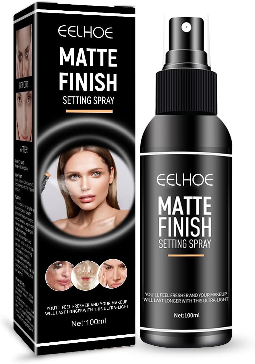 EELHOE Matte Finish Setting Spray, 100ml Makeup Setting Spray for Face, Matte Finishing Spray Long Lasting Face Mist, Oil Control Lightweight Hydrate Make Up Setting Spray