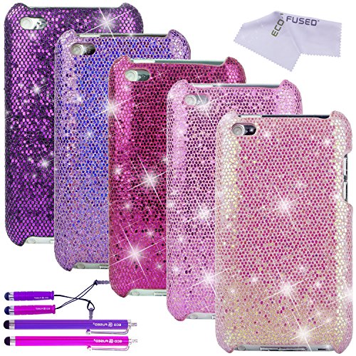Eco-Fused Case Bundle for Apple iPod Touch 4 Including 5 Bling Glitter Hard Cases / 4 Stylus Pens / 2 Screen Protectors/Microfiber Cleaning Cloth - Perfect for Girls