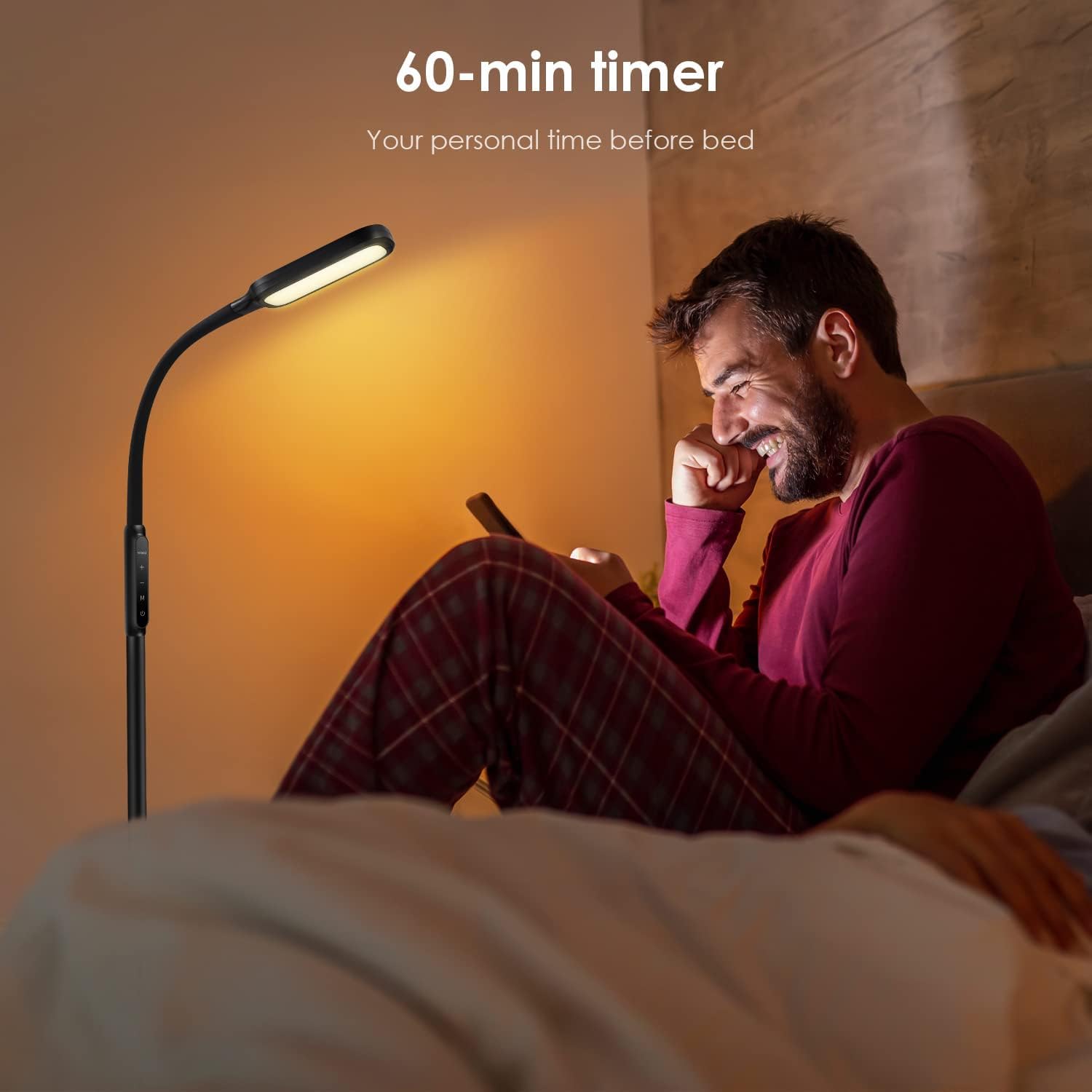 LASTAR LED Floor Lamp, 800 Lumen Reading Standing Lamp for Living Room Bedroom with 4 Level Customised Brightness and 3 Color Temperature, 60-min Timer & Memory Function for Bedroom, Office