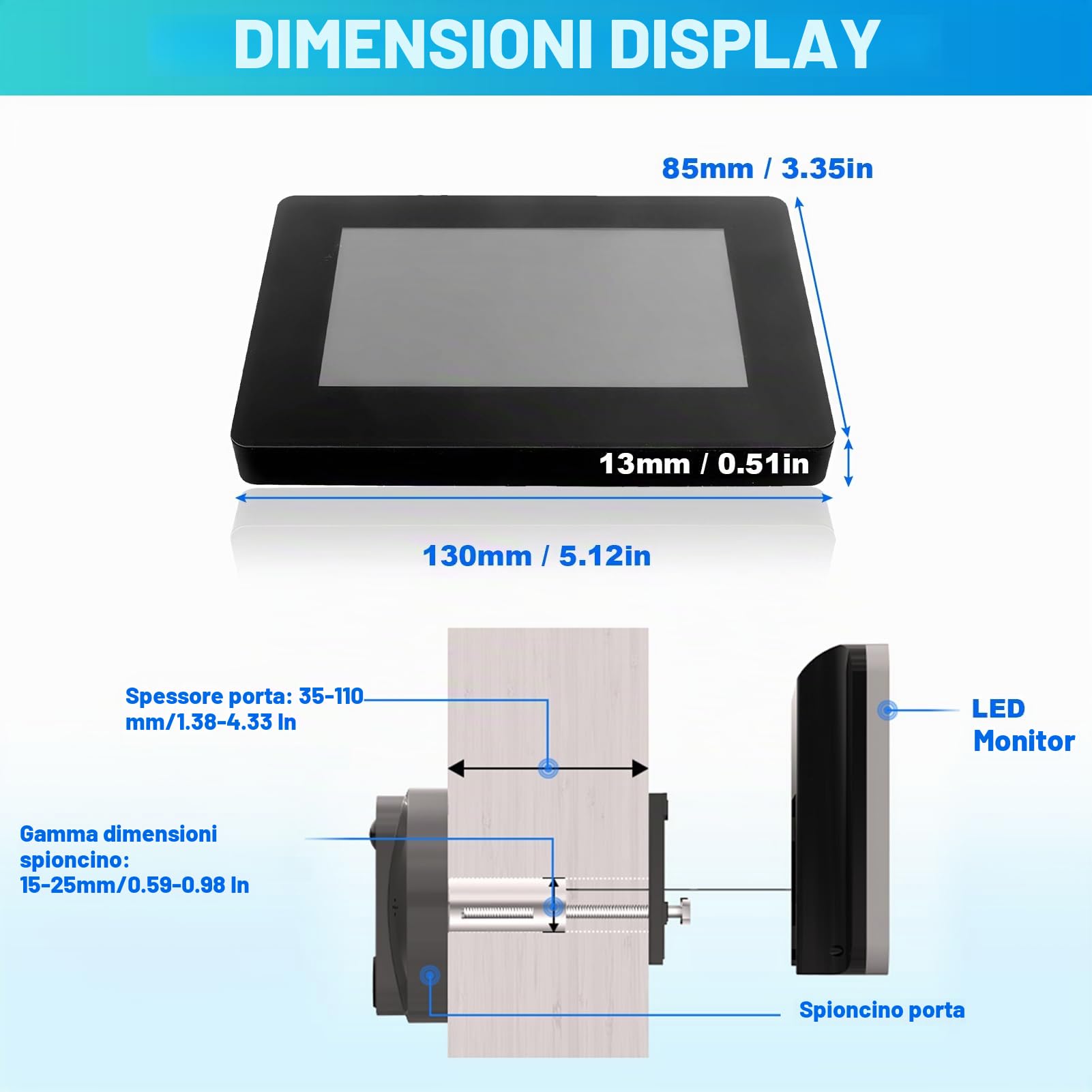 Spioncino Digitale da 4,3 Pollici, Videocamera Per Campanello con Schermo a Colori TFT da 1 MP Campanello Per Spioncino Impermeabile Per Casa