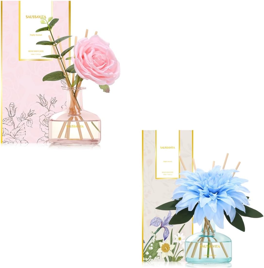 Reed Diffusers Set 7.10 oz with 7 Sticks Pink Rose Scent and Citrus Forest Scent