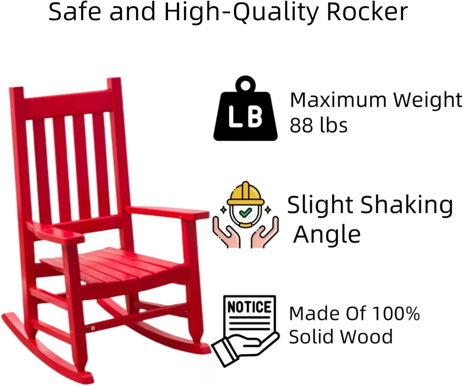 Kid Rocking Chair Toddler Small Baby Wooden Child Comfy Rocker Chairs Furniture for Nursery Bedroom Livingroom Outdoor Reading Room, Ages 6-10, Red