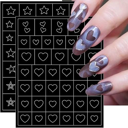 Miniatura 3 de 6 hojas de plantillas de aerógrafo, mariposa hueca 3D, llama, cuatro estrellas puntiagudas, calcomanías de uñas de estrella de corazón, herramienta