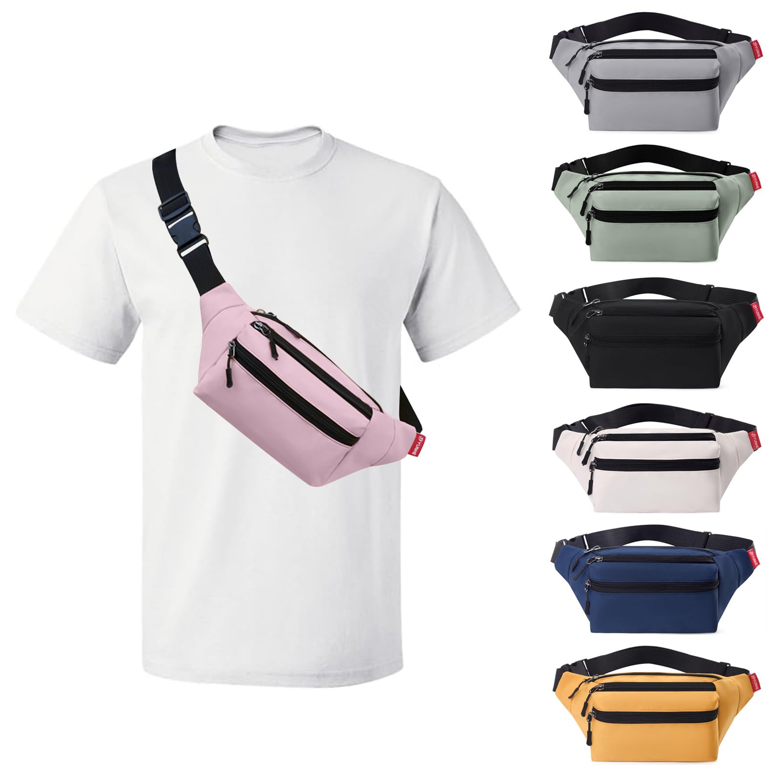 Risipu Bum Bag for Men Women, Lightweight Water-Resistant Waist Packs with Adjustable Belt & 3 Zipper Pockets, Fashionable Fanny Pack for Travel, Running, Hiking, Cycling (Pink)