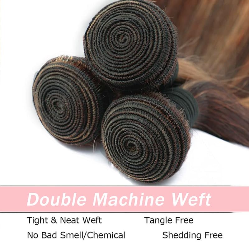 Highlight Brown Human Hair Bundles Straight 18 20 22 Inch Brazilian Virgin Brown Highlight Bundles Human Hair Extension Color P4/30