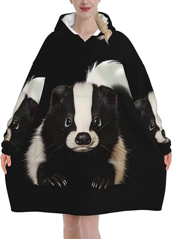 Cute Skunk/Wearable Blanket Hoodie For Women,Soft Warm Blanket Flannel Hooded Sweatshirt With Pocket