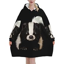 Cute Skunk/Wearable Blanket Hoodie For Women,Soft Warm Blanket Flannel Hooded Sweatshirt With Pocket