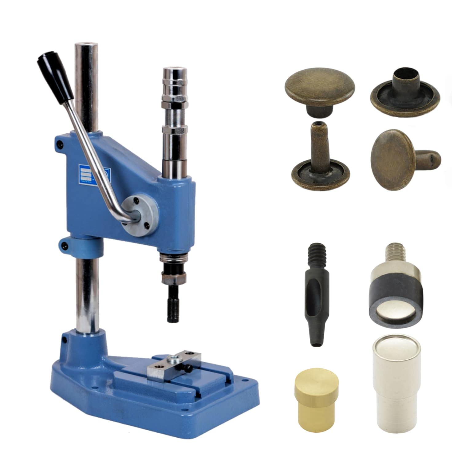 Juego de prensa de remaches con prensa de resorte, herramienta de remache y 50 remaches de doble cabeza de 6 mm, latón antiguo, inoxidable, prensa de mano, bricolaje, para cuero, ropa,