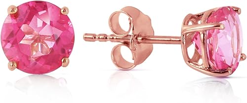 Galaxy Gold GG Pendientes de tuerca de oro rosa macizo de 14 quilates con topacio rosa de 1.3 quilates, Metal Gema, topacio rosa