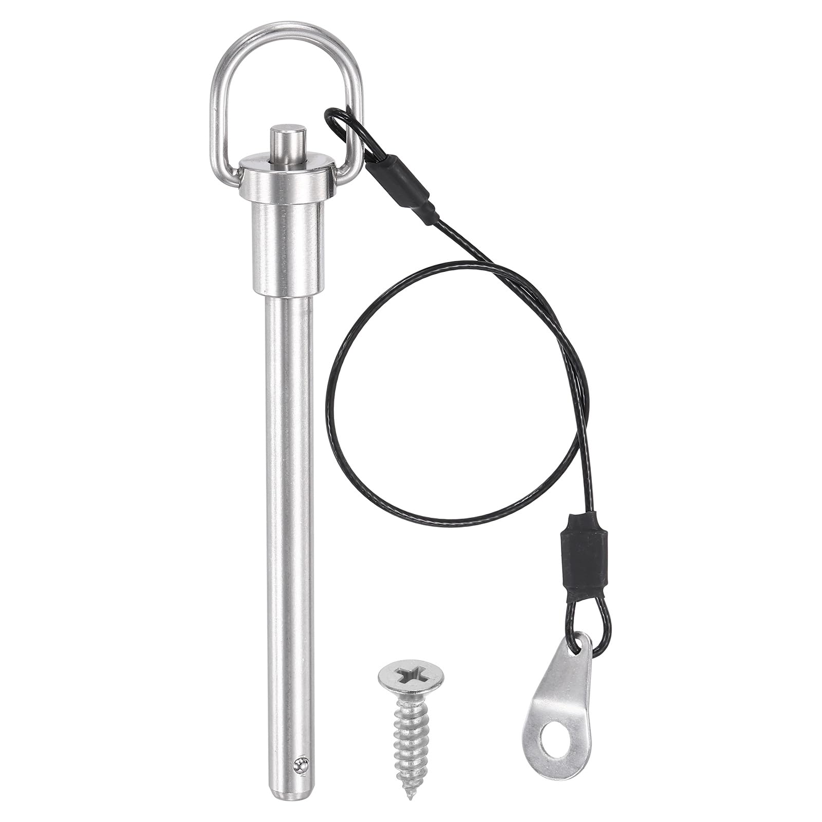 PATIKIL Quick Release Pin, 304 Stainless Steel Ring Handle Ball Locking Pin and Anti-loss Strap for Various Equipment Assembly Repair 0.31" Dia x 3-1/8" Useable Length (8x80mm)
