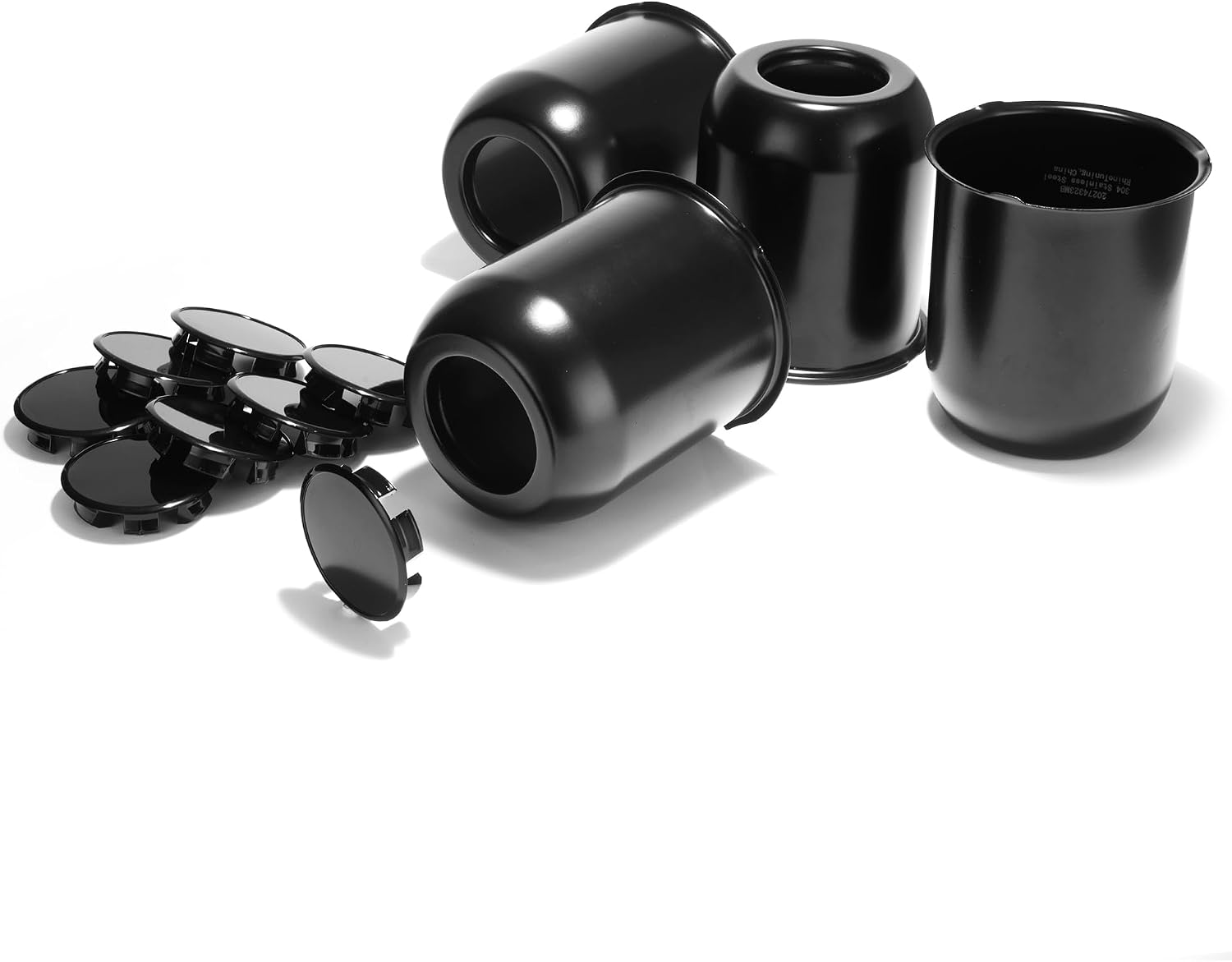 3.74 Inch Stainless Trailer Wheel Center Cap Kit - 4 Matte Black Push Through Center Caps with 4 Replacement Open End Plus Plug Center Caps for Truck SUV Rv
