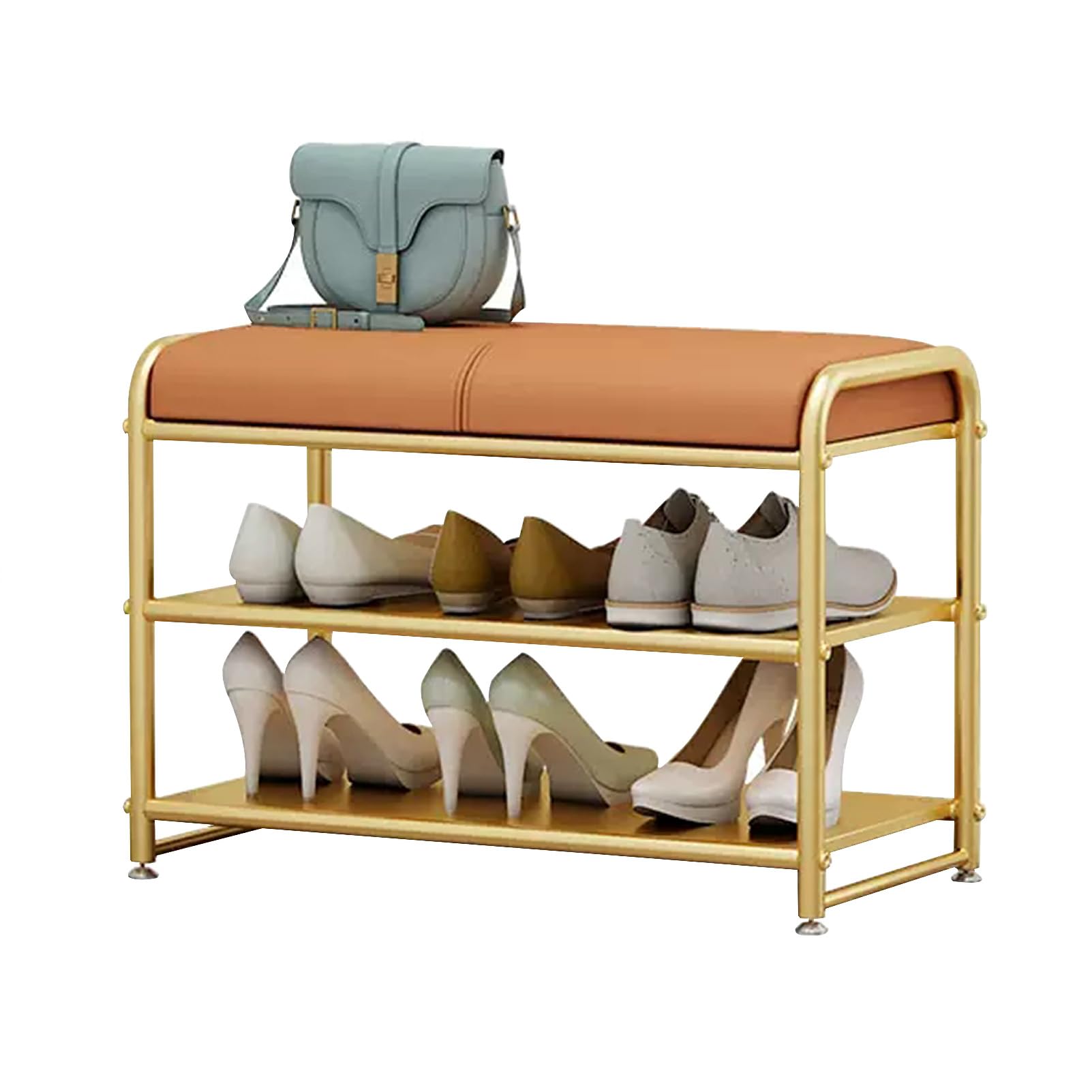 Banc à chaussures entrée 2 niveaux en métal meuble de rangement rembourré