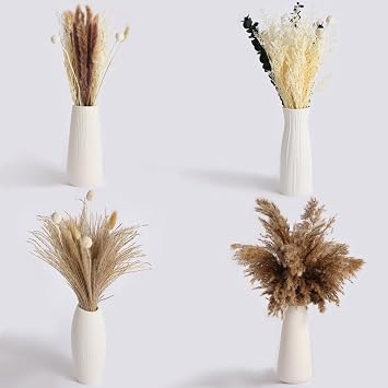 Musunny Dried Pampas Grass Decor ,17 Dried Flowers for Vase, Boho Dried Flower Bouquet with Eucalyptus for Farmhouse Home Room Office Decor