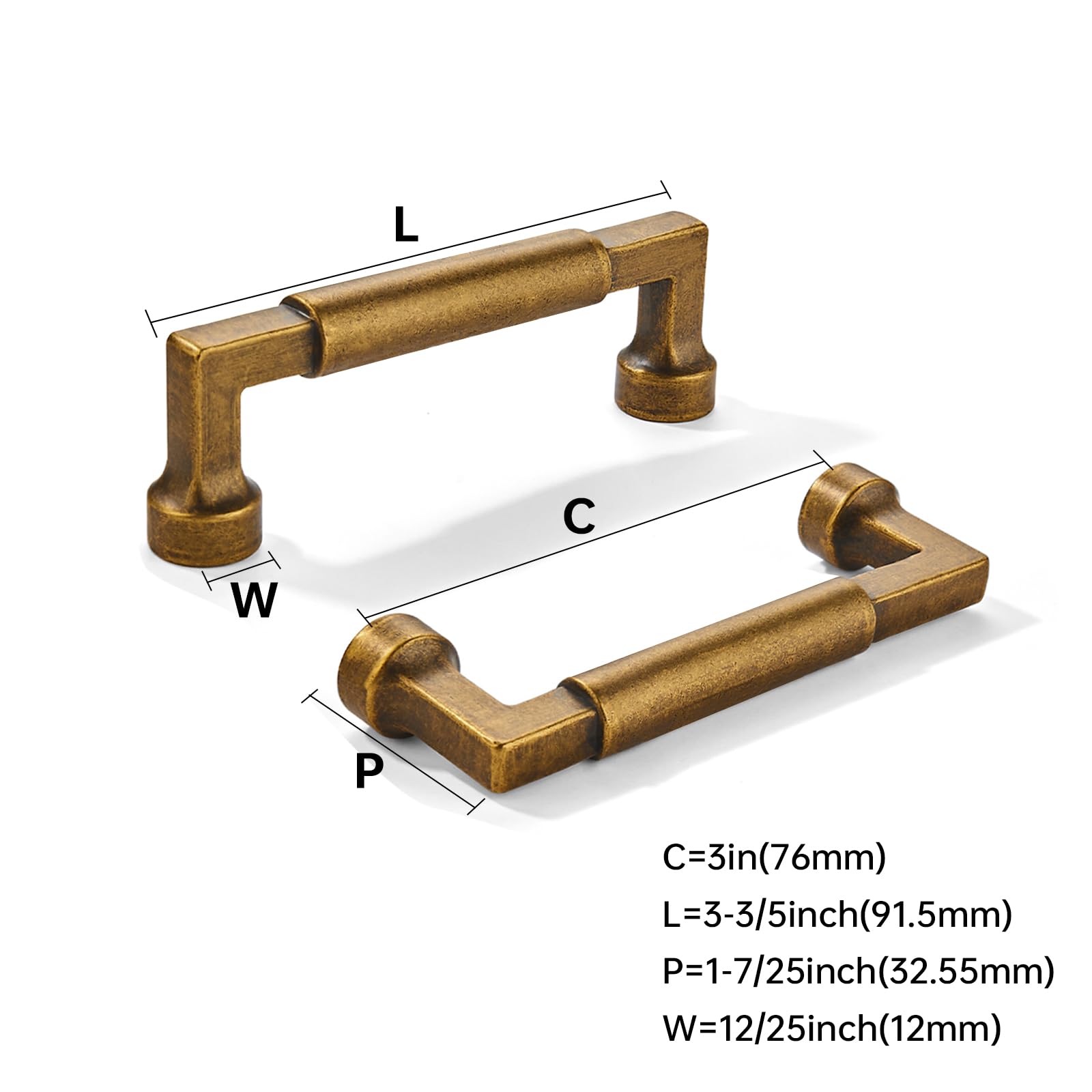 KHTUMEWARE-80345 Antique Brass Cabinet Pulls CTC 3 in (76 mm) 2-Pack in Antique Brass — KHTUMEWARE
