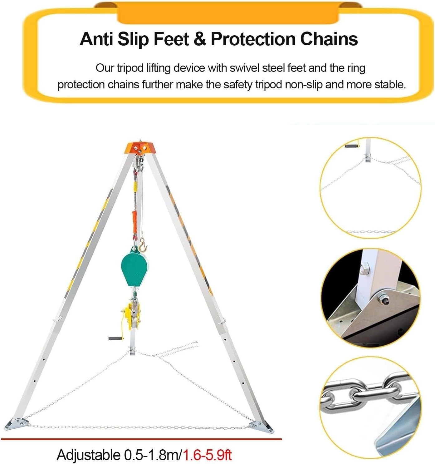 Kit de levage de trépied robuste de 2,1 m pour espace confiné, construction, égout, lutte contre les incendies, support de jambe rétractable, durable et fiable