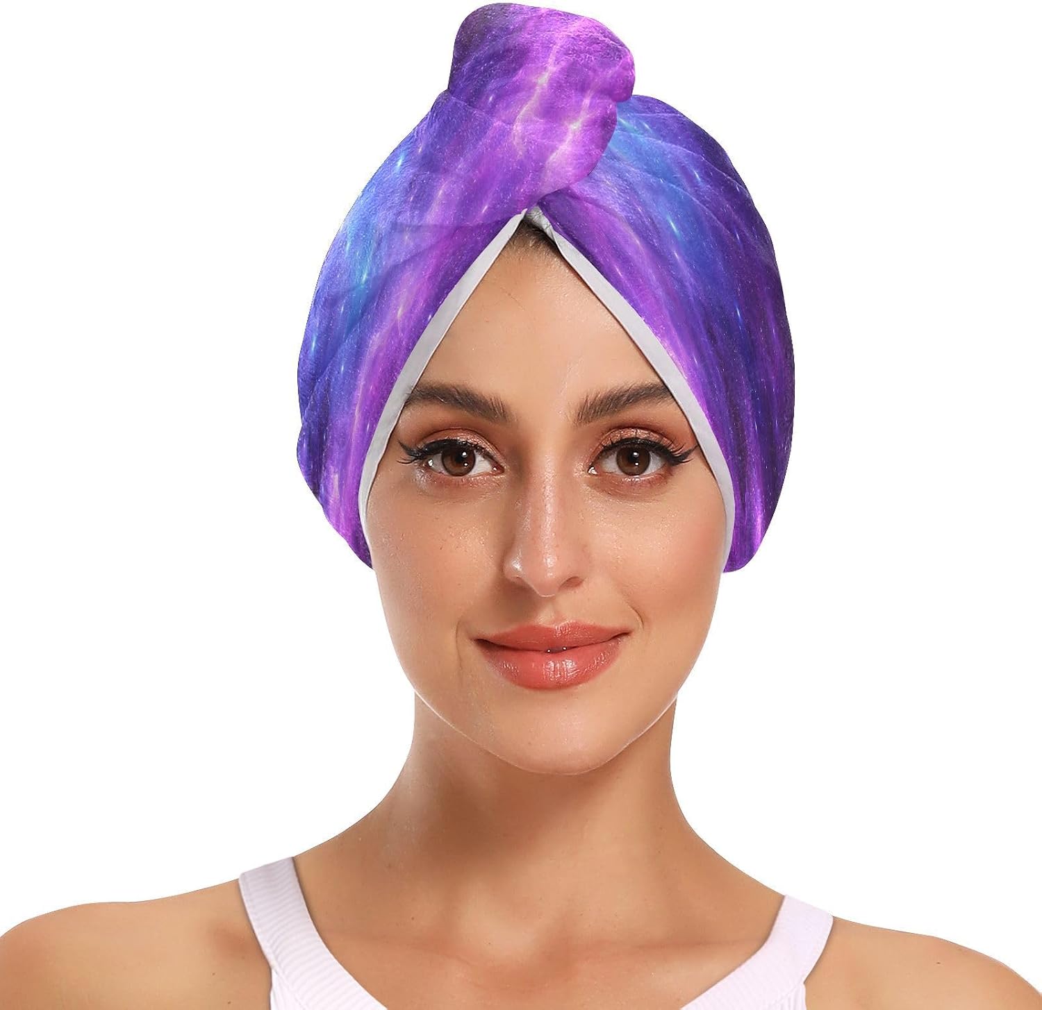 senya Hair Towel Wrap - 2Pack Hair Head Drying Turban Wet Hair Towels Universe Galaxy Nebula Space Absorbent Microfiber Hair Towel with Button