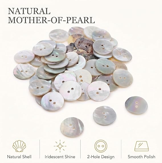 30Pcs Gray Pearl Shell Buttons for Sewing,Mother of Pearl Set, Shell Buttons for Clothes Blazer Suits Shirts Crafts DIY 15mm/18mm/20mm 3 Sizes 2 Holes Sewing Notions and Supplies
