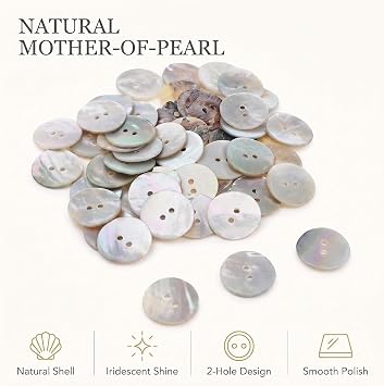 30Pcs Gray Pearl Shell Buttons for Sewing,Mother of Pearl Set, Shell Buttons for Clothes Blazer Suits Shirts Crafts DIY 15mm/18mm/20mm 3 Sizes 2 Holes Sewing Notions and Supplies
