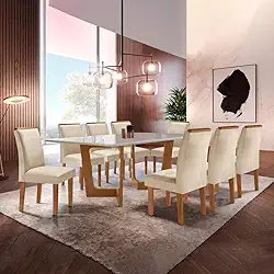 Conjunto Sala De Jantar Nápoles Tampo Vidro/mdf com 8 Cadeiras Luísa Smart Plus Cel Móveis Cinamomo/off White/bege