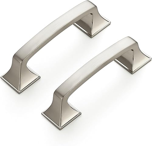 Ravinte Paquete de 30 tiradores de arco sólidos de 3 pulgadas cuadrados, manijas de gabinete de cocina, tiradores de níquel cepillado plateado,