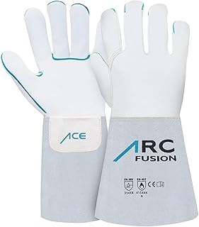 ACE Luvas de soldagem Fusion - EN 388/407/12477 Luvas de trabalho de couro para soldadores - resistentes a altas temperaturas, costuras de Kevlar, proteção ao soldo, 08/M (embalagem de 1)