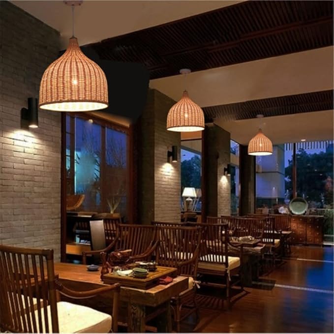 GERAGUR Bamboe Weven Plafond Hanglamp, Gebogen Bamboe Semi-flush Lichtpunt 1 Lamp Beige Plafond Hanglamp, Inbouwlamp Hanglamp voor Keuken Woonkamer Slaapkamer: photo 2