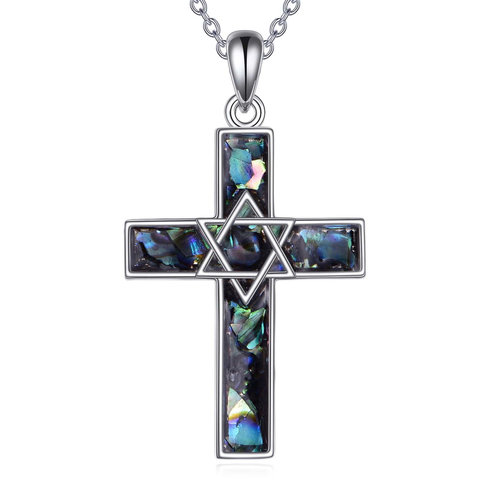 VONALA Collana con ciondolo a forma di stella di David, in argento Sterling 925, con ciondolo a forma di croce, idea regalo per donne, uomini, compleanni, Natale, 21.4mm*36.8mm, Argento sterling,