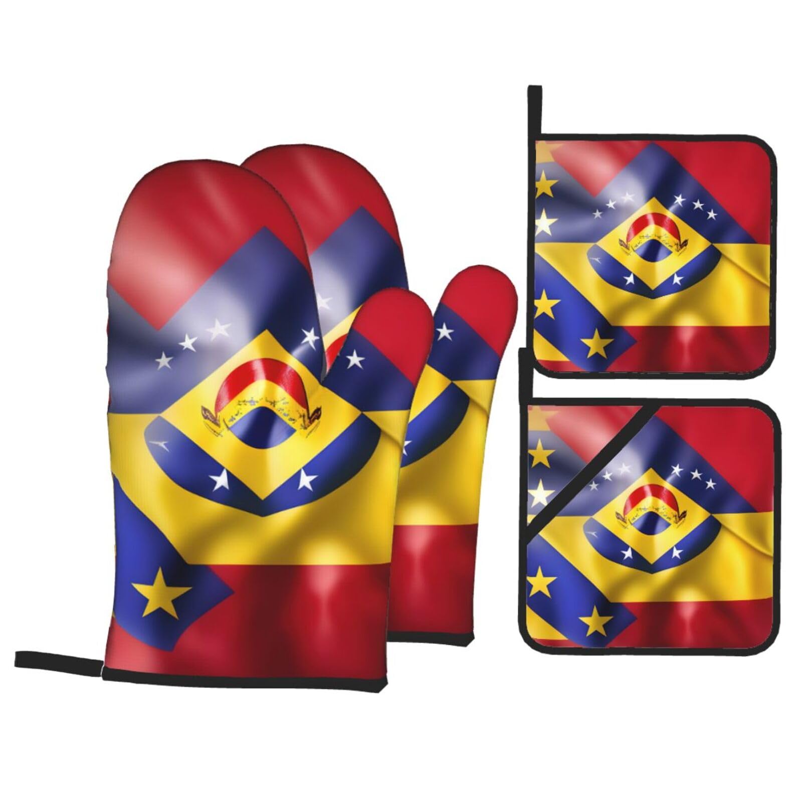 Flag of Venezuela Print 4-Piece Heat-Resistant Oven Waterproof Kitchen Gloves Cooking Roasting Essential