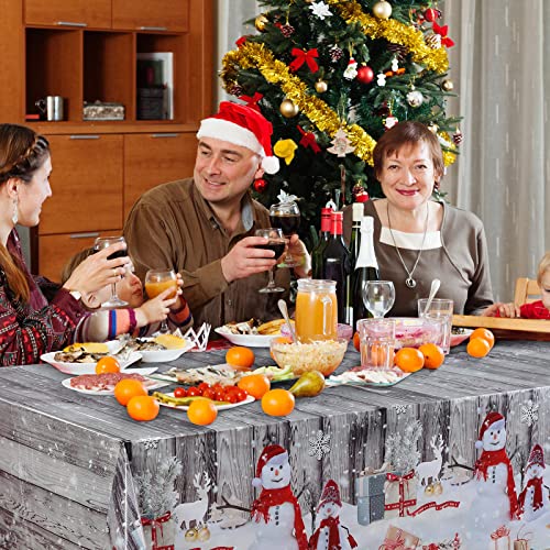 Tiamon 3 Pcs Christmas Tablecloth Snowman Table Cover Disposable Rustic Wood Grain Winter Snowflake Rectangle Table Cloth for Xmas New Year Holiday Party Supplies, 54 x 108 Inch – Image 7