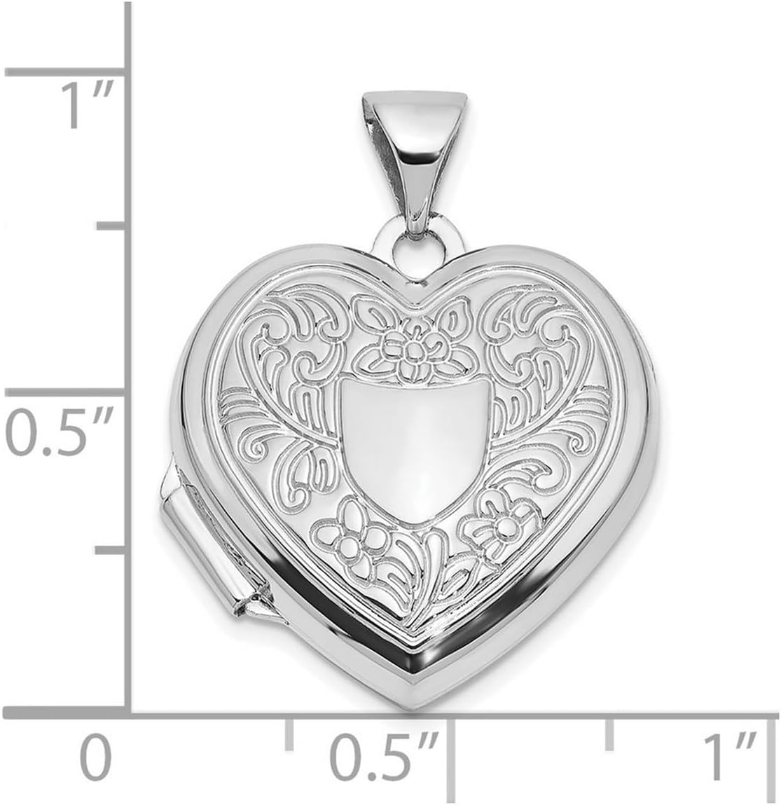 JewelryWeb 14k White Gold Polished Fancy Floral Border and Crest 18mm Love Heart Locket Locket Necklace for Women - Image 2