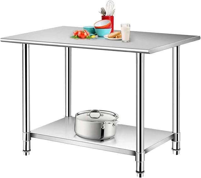 Nisorpa Stainless Steel Catering Table, 91 x 61 x 85 cm Commercial Work Bench Heavy Duty Stainless Steel Table with Adjustable Undershelf Kitchen Food Prep Table