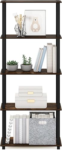 Vista 154 de Furinno Turn-N-Tube - Estantería multiuso de 5 niveles, estantería para exhibición, almacenamiento o libros, con tubos redondos, color cereza claro