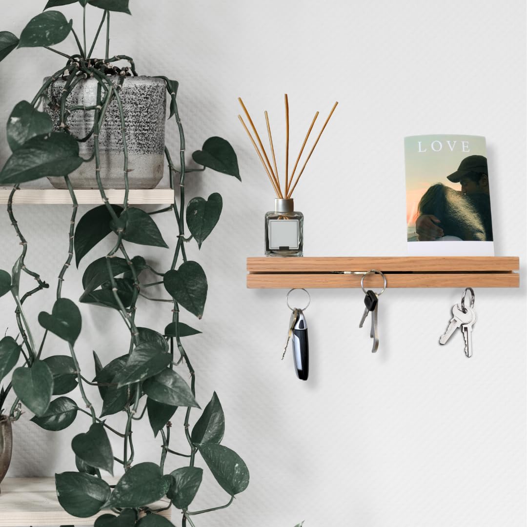 Portachiavi Da Parete Liakai Con 6 Ganci E Ripiano - Autoadesivo Per Ingresso O Cucina