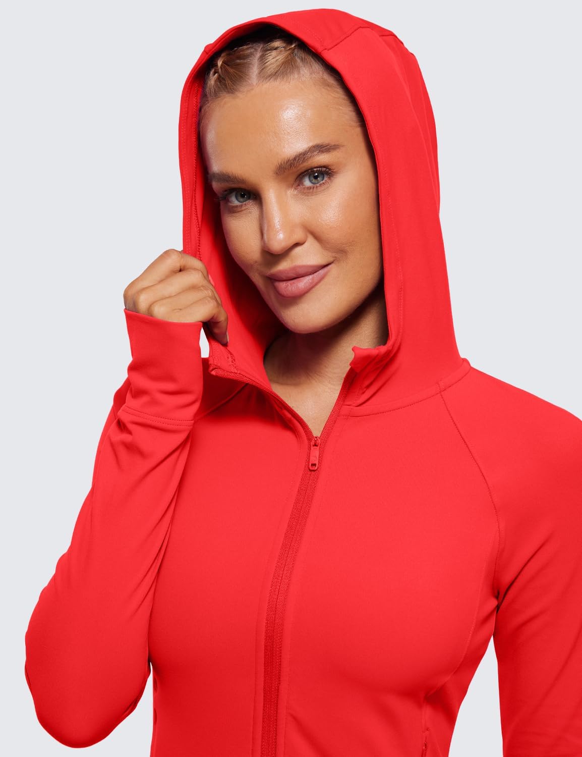 CRZ YOGA Womens Butterluxe Full Zip Workout Hoodie Jackets Slim Fit Hooded Athletic Yoga Lightweight Jacket with Thumb Holes - Image 3