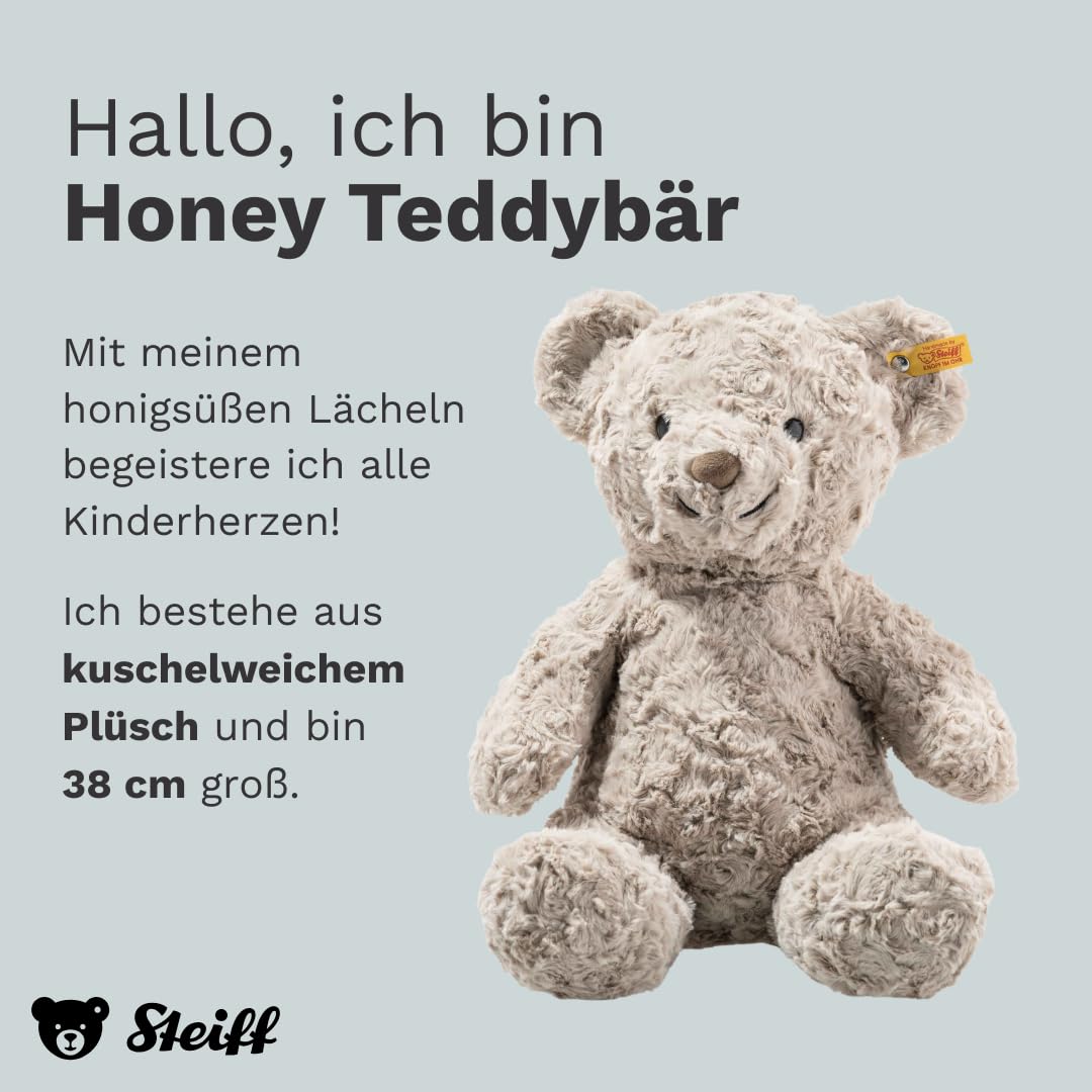 Steiff Kuscheltier Honey Teddybär, Süßes Stofftier, Kinder, Jungen & Mädchen, Friends, Plüschtier 38 cm, Hellgrau, 113437