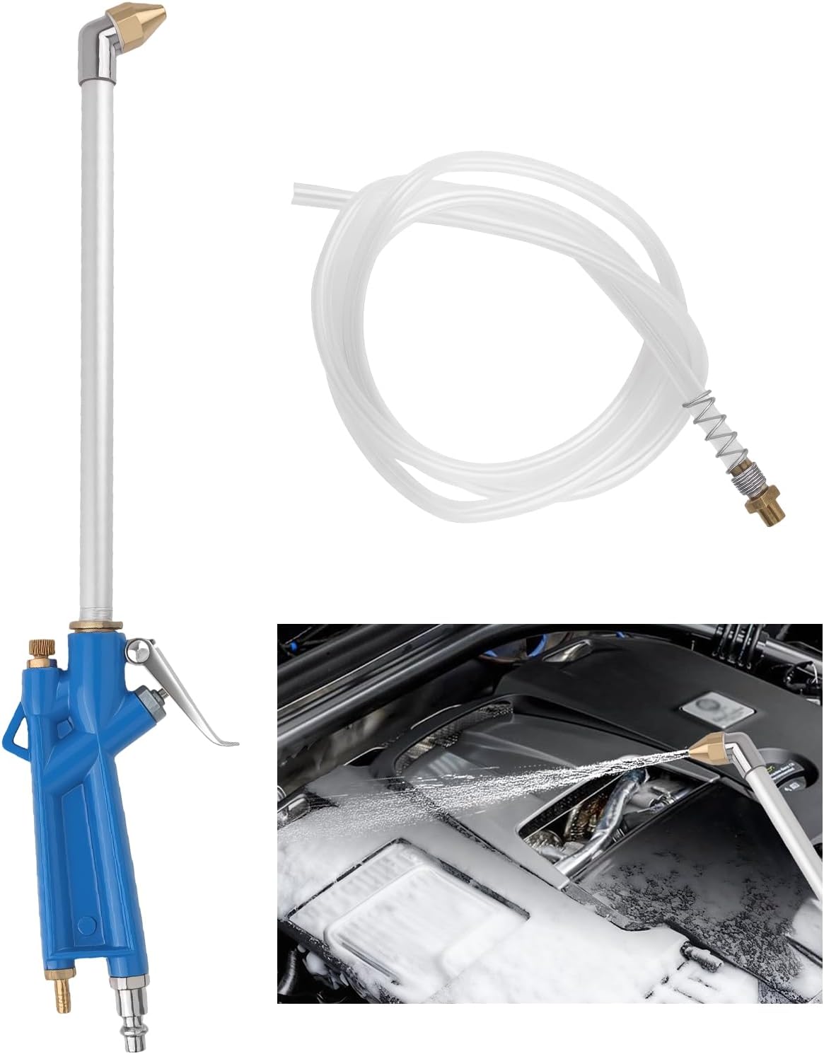 Long Air Engine Cleaning Gun,High Pressure Pneumatic Siphon Spray Gun with Bent Nozzle & 3.93Ft Hose for Auto Engine Deep Cleaning,Professional Car Air Blow Guns for Most Vehicles
