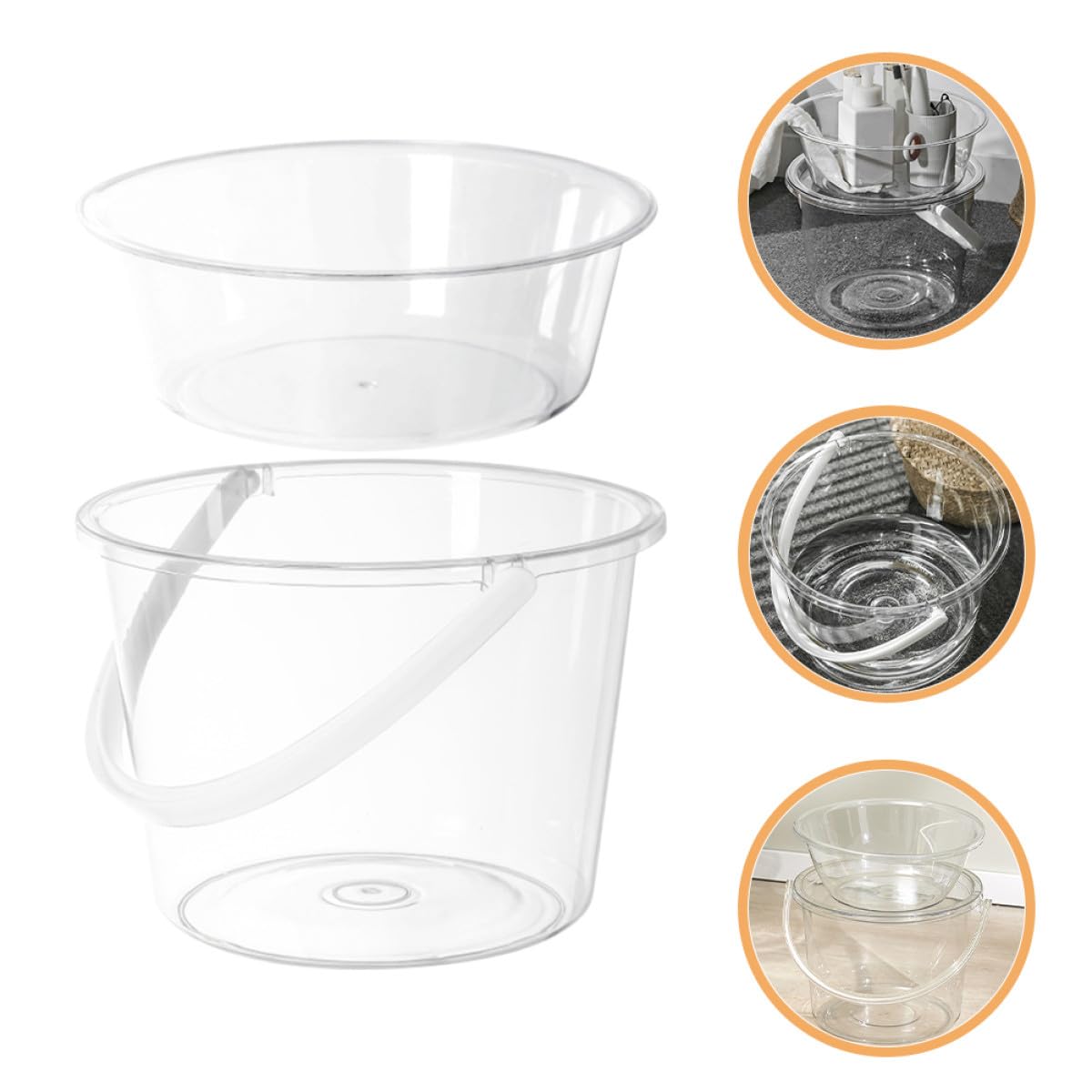 Cubo Transparente Tapa 2 Piezas para Limpieza Doméstica, Lavabo Facial y Baño, Cubo de Plástico Resistente Asa para Lavar Pies y Ropa, Organizador Multifuncional para Hogar