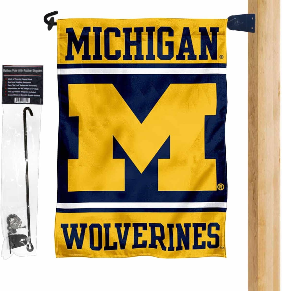 College Flags & Banners Co. Michigan Wolverines Garden Flag and Mailbox Post Pole Mount Holder Set