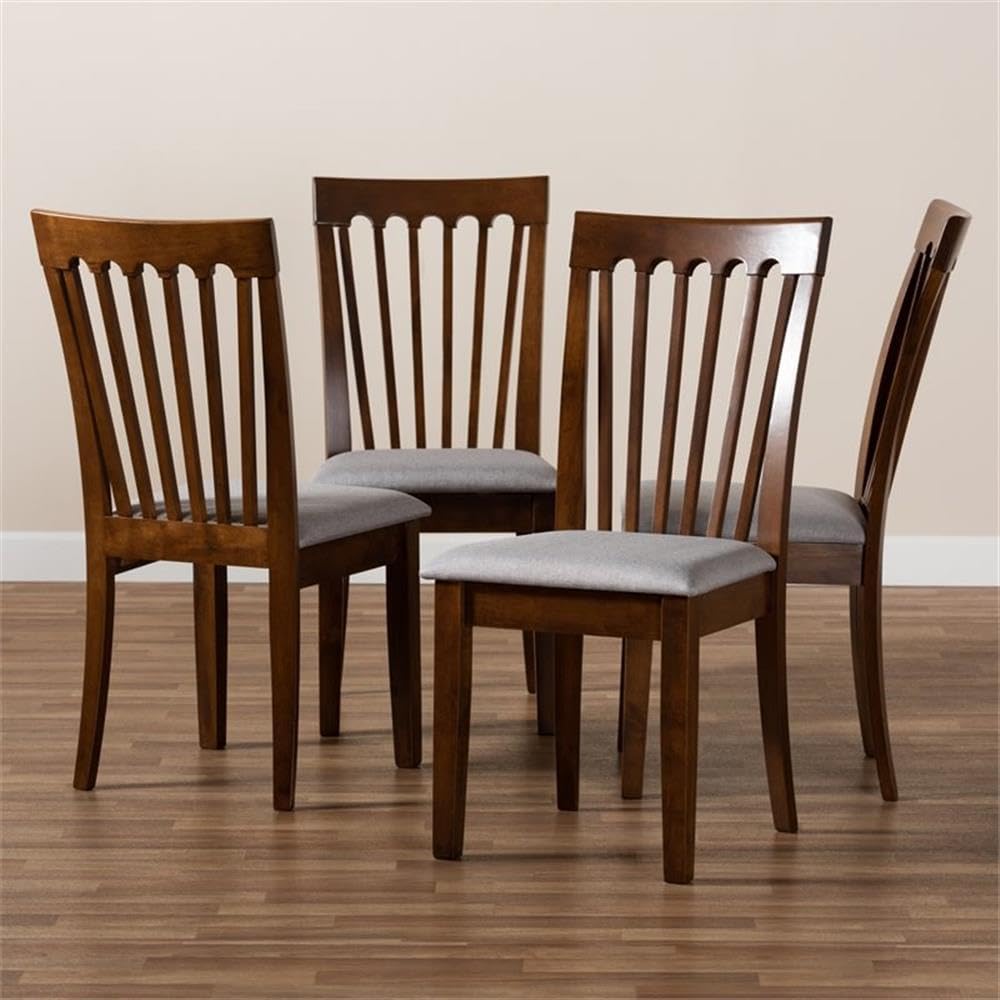 BOWERY HILL Dining Chairs, 38.19 in High, Upholstered Polyester Fabric, Walnut Finish, Set of 4, Foam-Padded Seats, Cut-Out Back Design, Modern Style for Dining Room Use