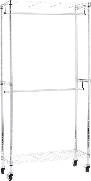 Amazon Basics Double Rod Garment Rack with Adjustable Shelves