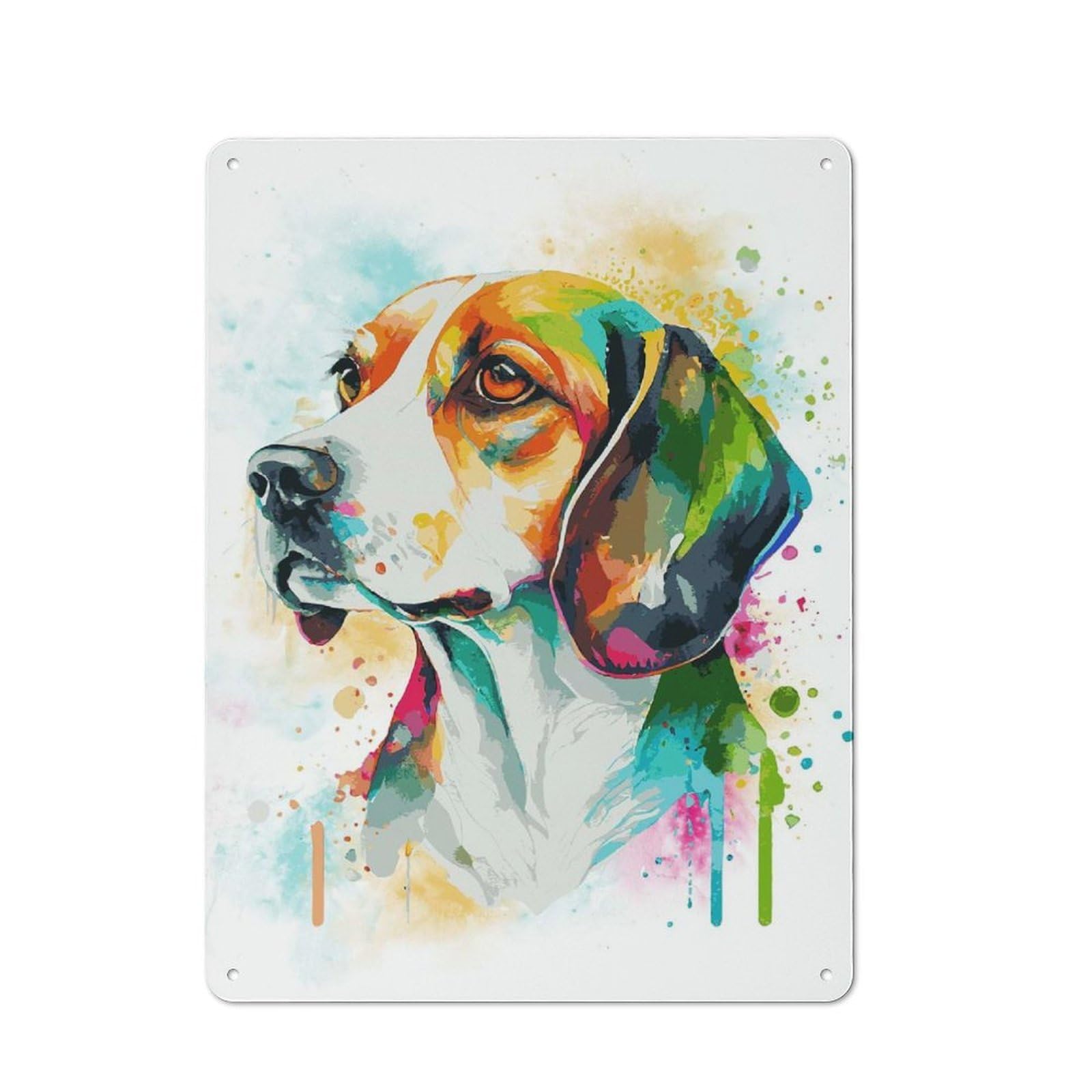 Office Metal Sign with Colorful Watercolor Beagle Design 40x30cm, Classic Study Room Decor for Office, Study, Studio Or Hallway