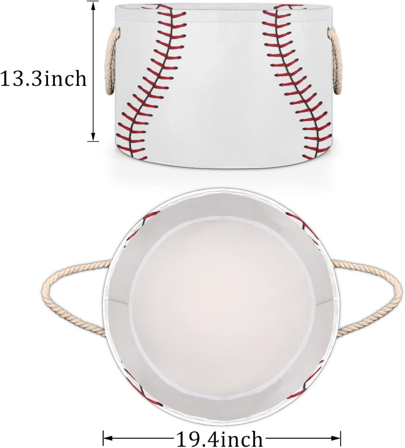Baseball Large Round Storage Basket Sport Baseball Collapsible Circle Storage Bin Laundry Hamper With Handle for Kids Toy Blanket Dirty Clothes Towel Living Room Nursery Storage Organizer Decor