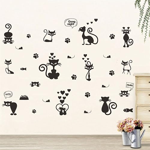 Miniatura 7 de Calcomanía de pared de dibujos animados de gato, adhesivo extraíble de PVC para interruptor de luz con bonito mural de animales, divertido acento